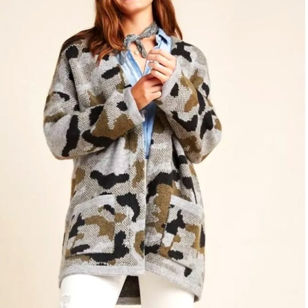 Anthropologie Vera Camo Cardigan Sweater